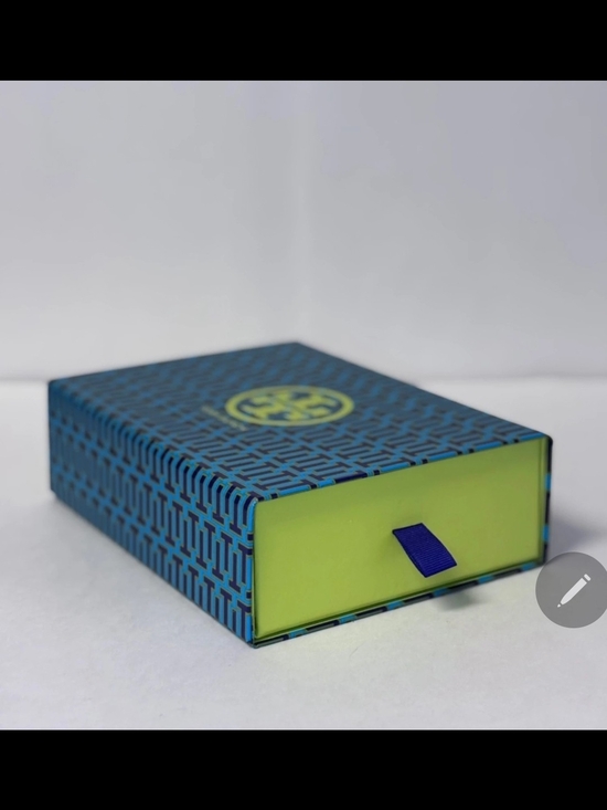 Tory Burch Other - Tory Burch Blue Patterned Storage Box with Lime Drawer and Navy Pull